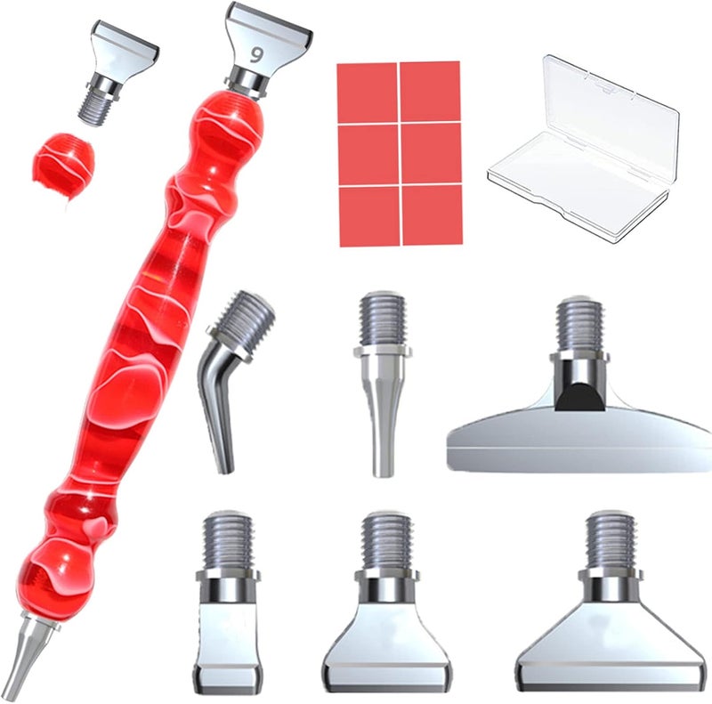 LIBIFUN 14pcs Metal Screw Thread Tips Diamond Painting Art Pen Accessories and Tools kit, a Diamond Resin Pen, 6 painting wax, 6 Metal Stainless Steel Tips, Supplies for DIY Craft, Comfort Grip (Red) - Image 1